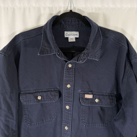Carhartt Denim Jacket Men's 2XL Blue Button Up Long Sleeve 100% Cotton - Picture 2 of 14